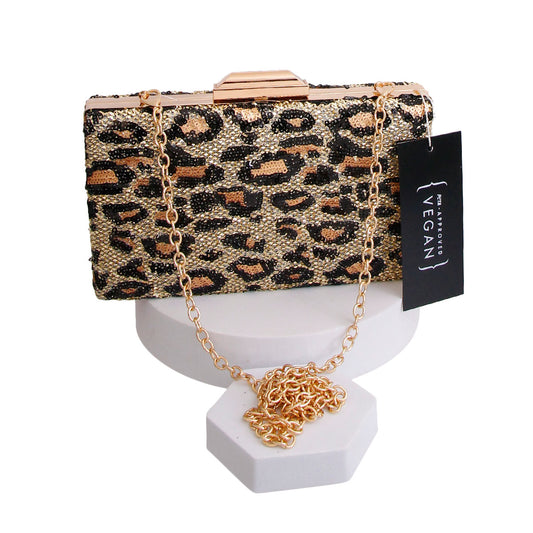 Gold Leopard Sequin Hardcase Clutch