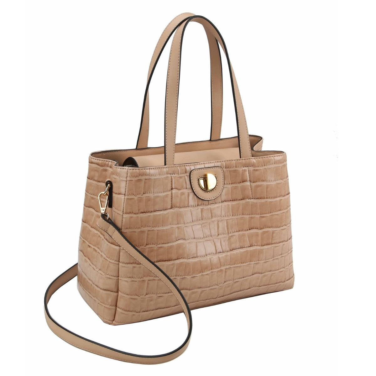 Light Brown Croc Tote Wallet Set