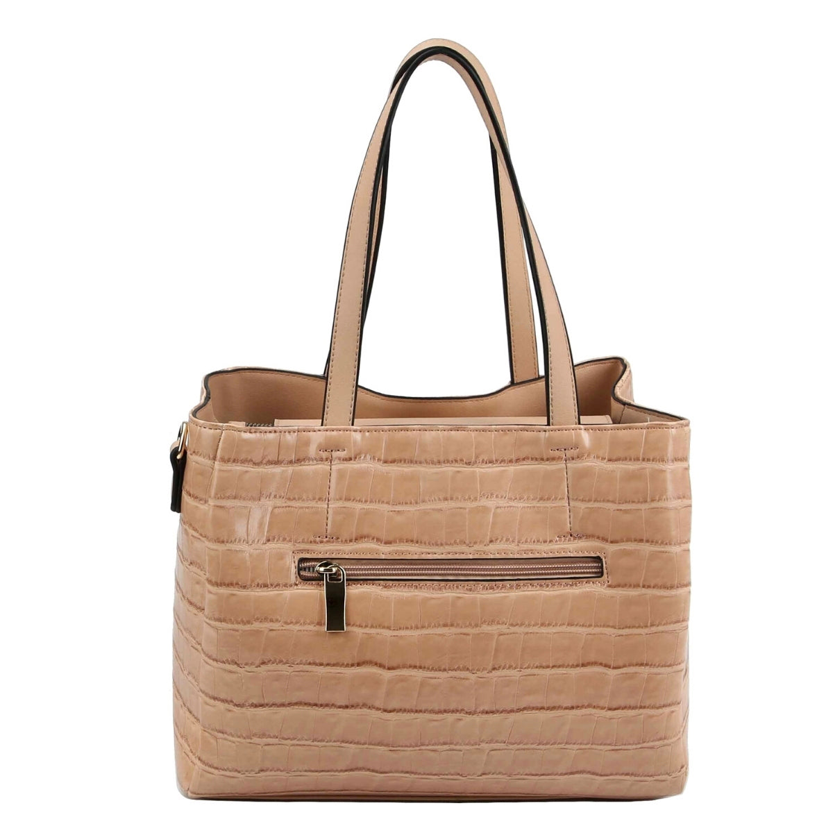 Light Brown Croc Tote Wallet Set