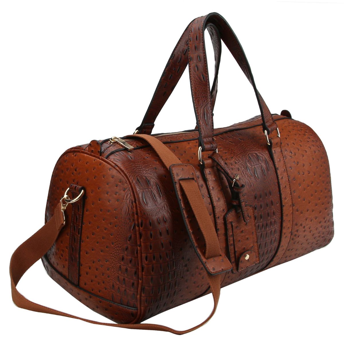Brown Ostrich Weekender Duffel Bag