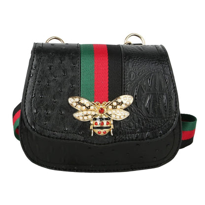 Black Ostrich Designer Saddle Crossbody