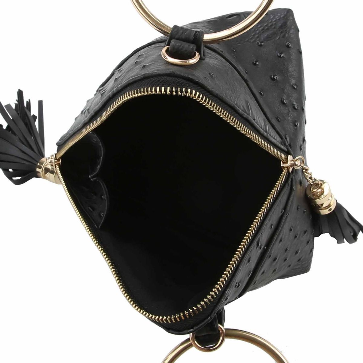 Black Ostrich Triangle Clutch