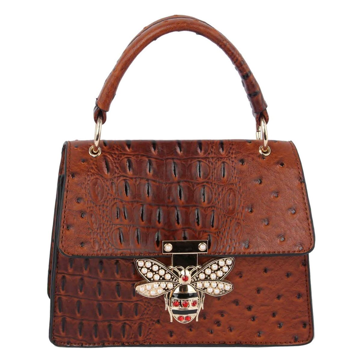 Brown Ostrich Stripe Mini Satchel Bag