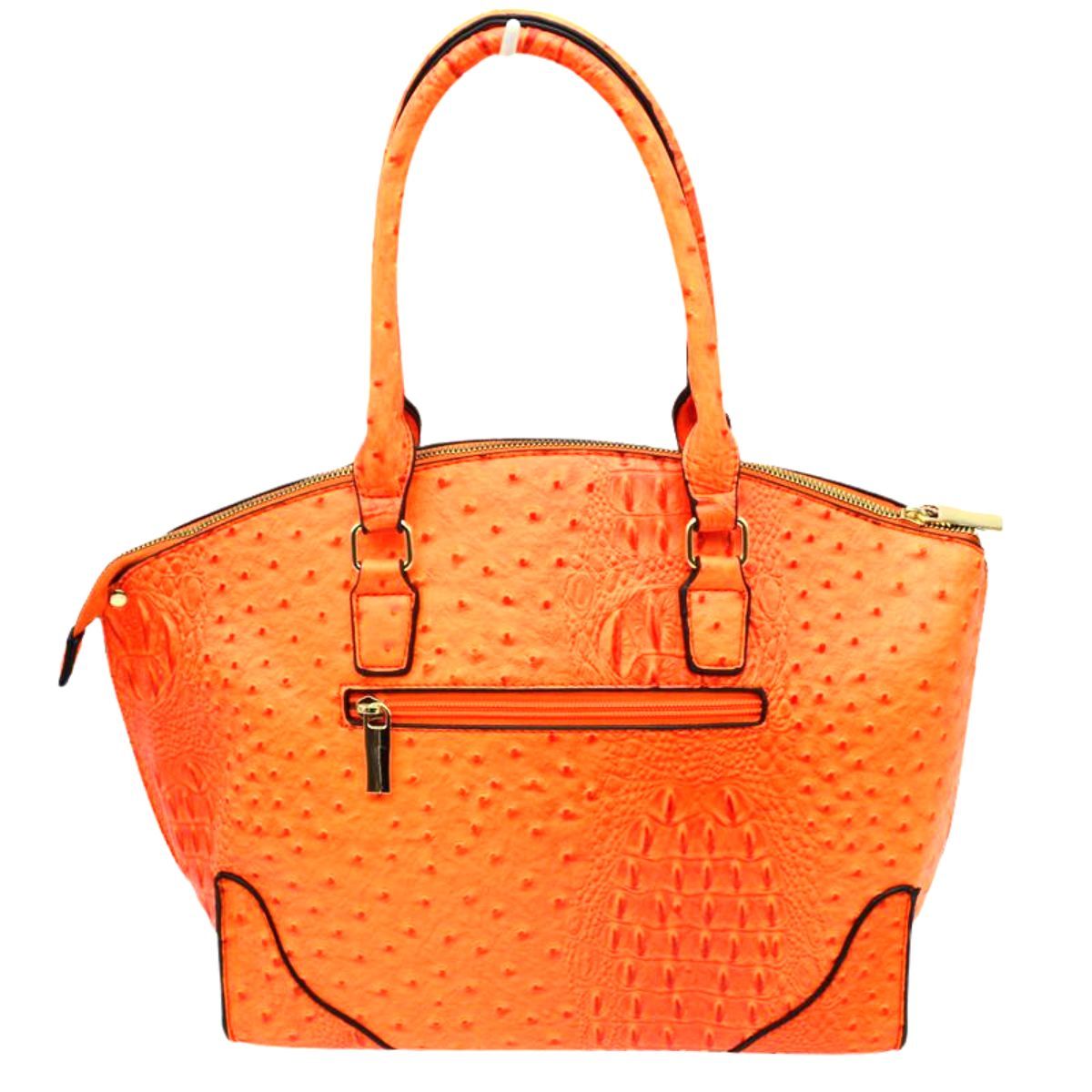 Bright Orange Ostrich Croc Bee Bag Set