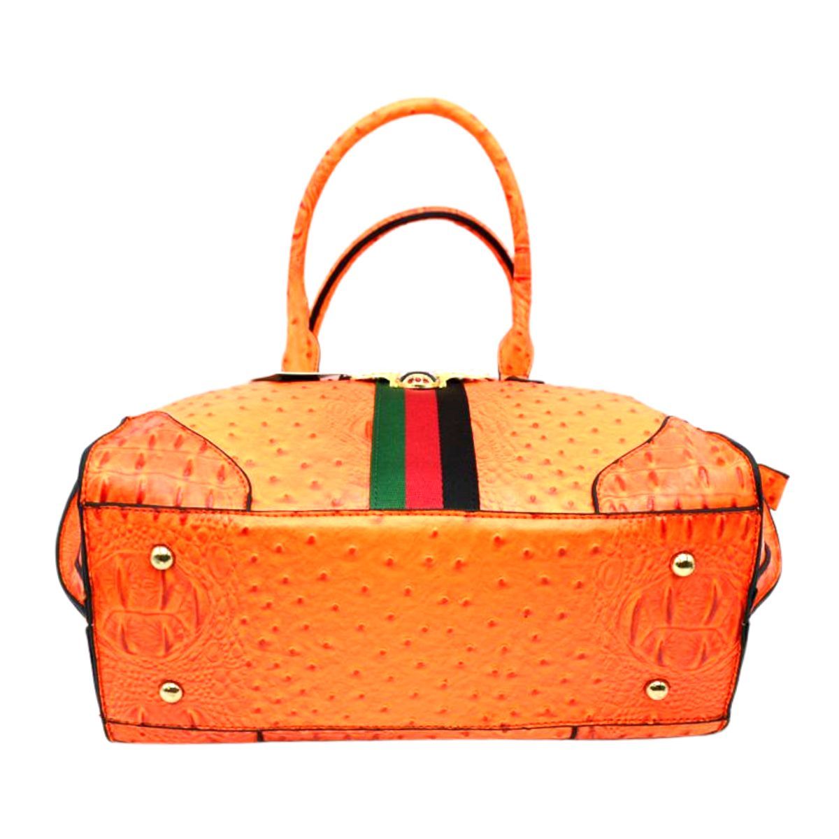 Bright Orange Ostrich Croc Bee Bag Set
