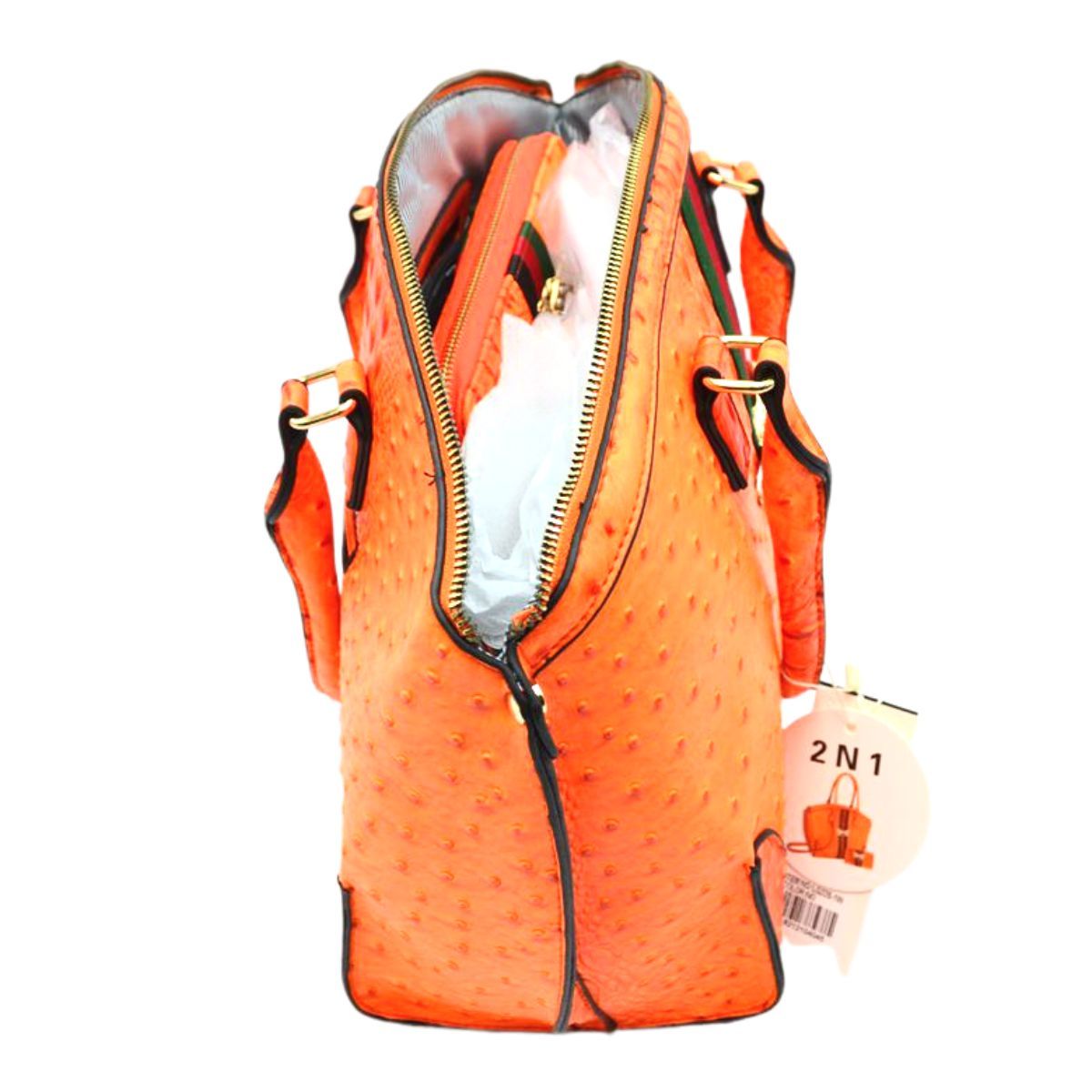 Bright Orange Ostrich Croc Bee Bag Set