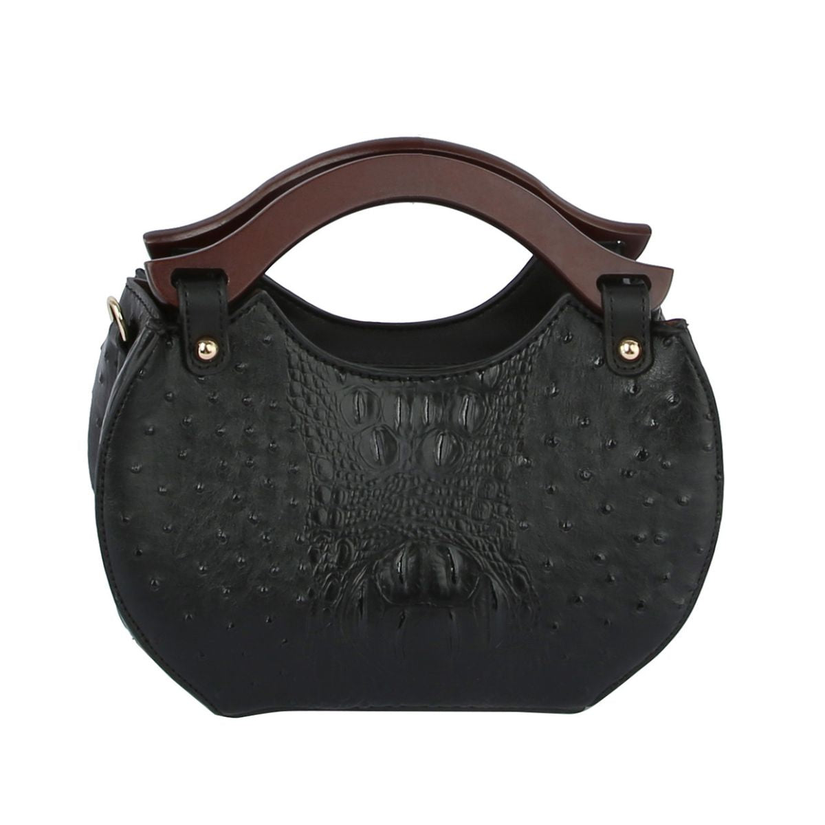 Black Round Wooden Handle Handbag