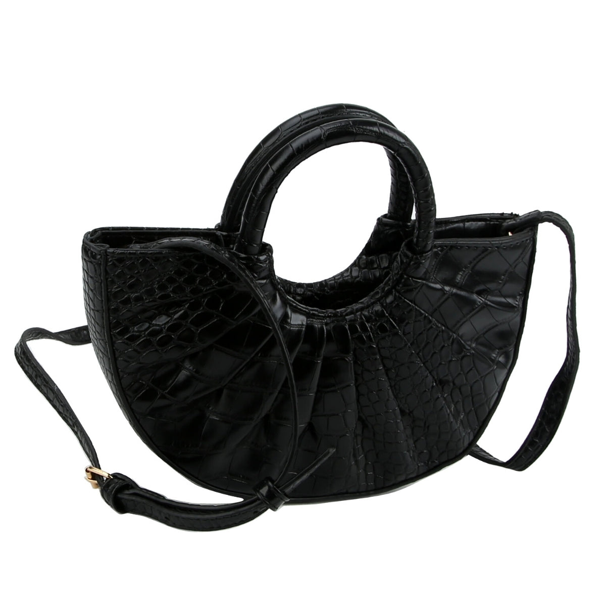 Black Semicircle Pleated Handbag