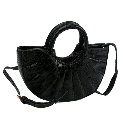 Black Semicircle Pleated Handbag