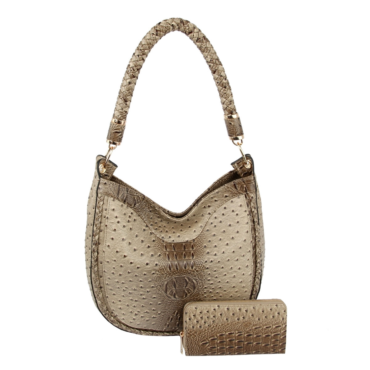 Stone Ostrich Hobo Bag Set