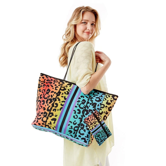 Rainbow Leopard Beach Tote Set