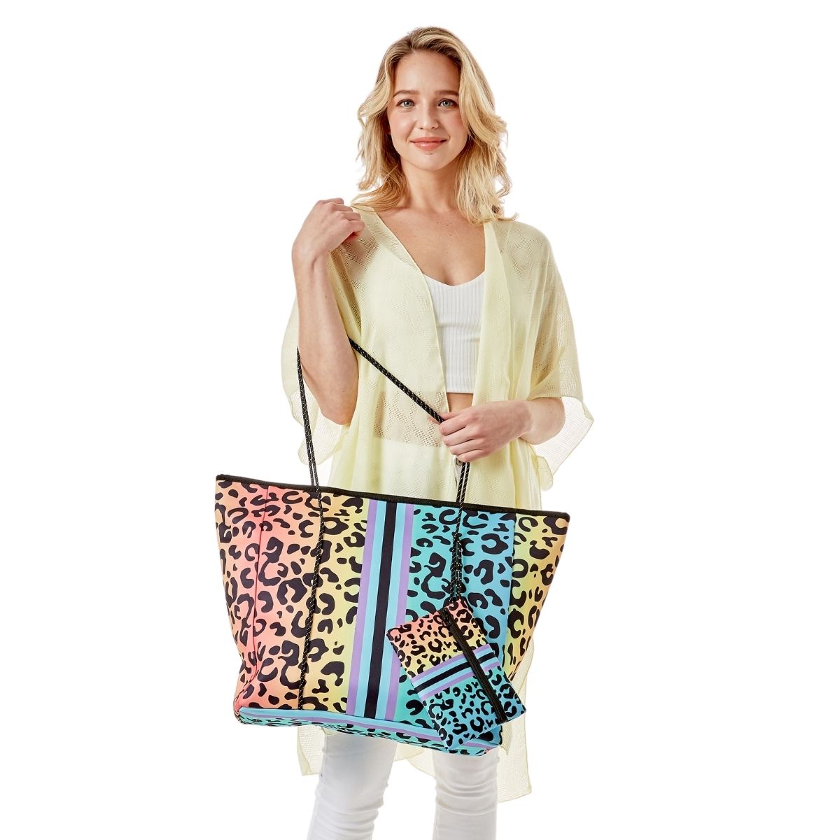 Rainbow Leopard Beach Tote Set