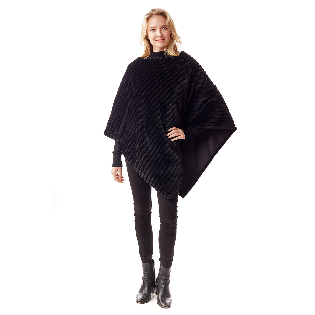 Black Stripe Fur Poncho