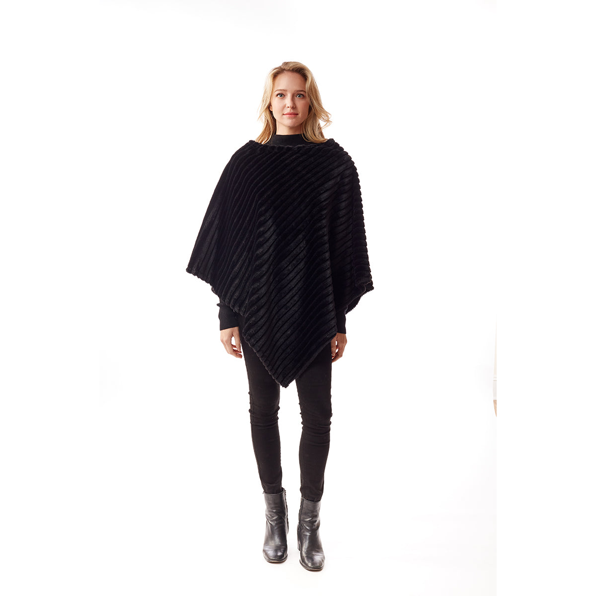 Black Stripe Fur Poncho
