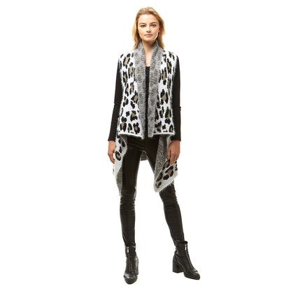 Black White Leopard Fuzzy Vest
