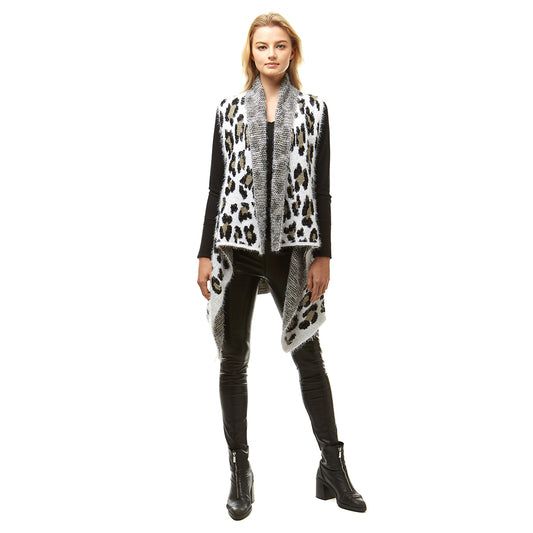 Black White Leopard Fuzzy Vest