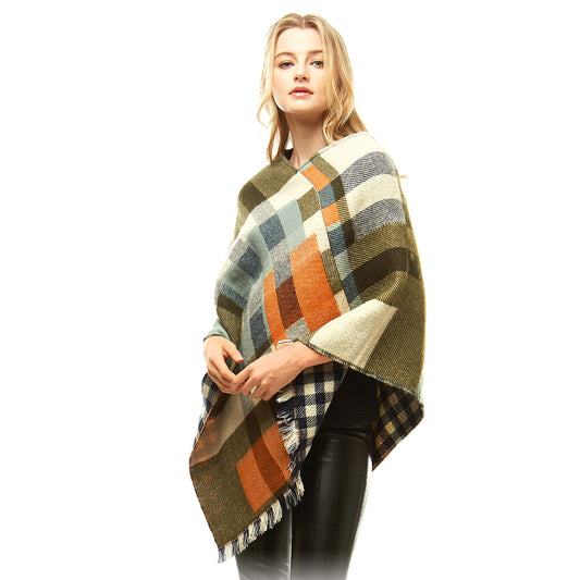 Olive Plaid Soft Poncho