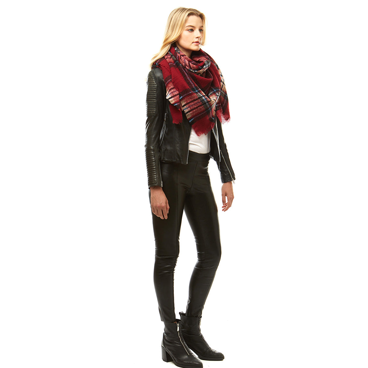 Burgundy Plaid Square Blanket Scarf