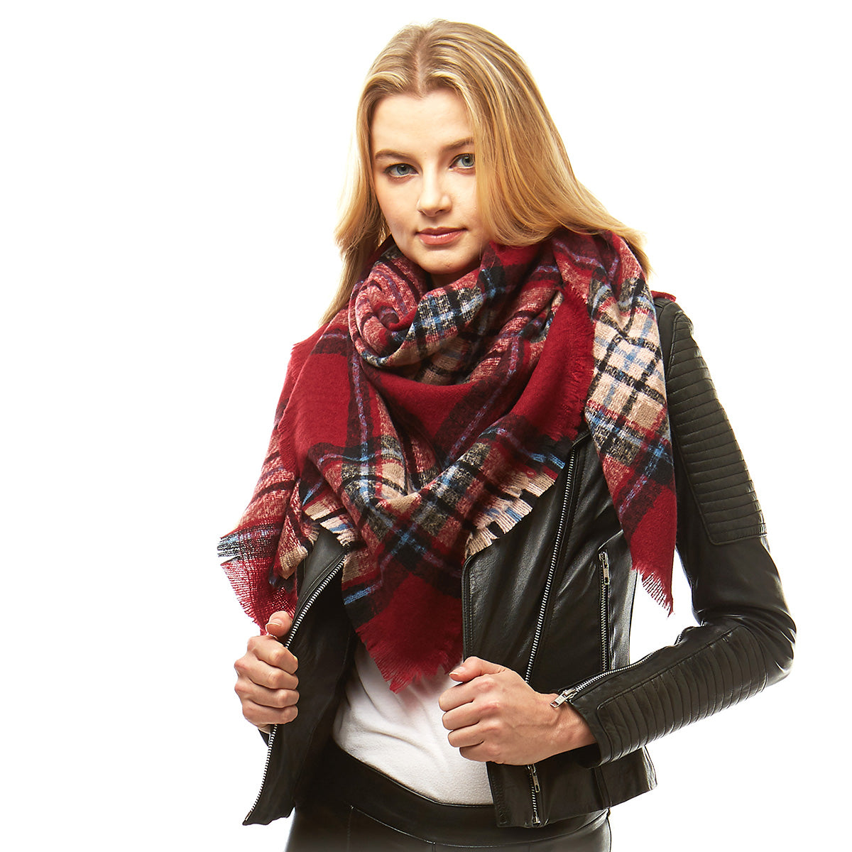 Burgundy Plaid Square Blanket Scarf