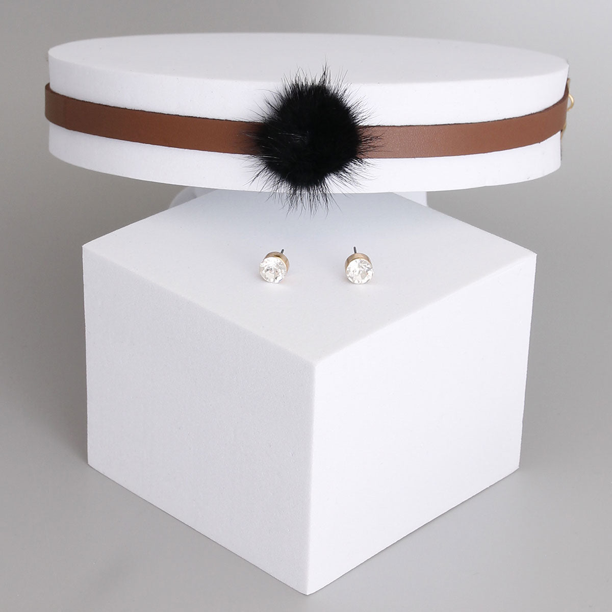 Dozen Brown Fur Pom Pom Chokers