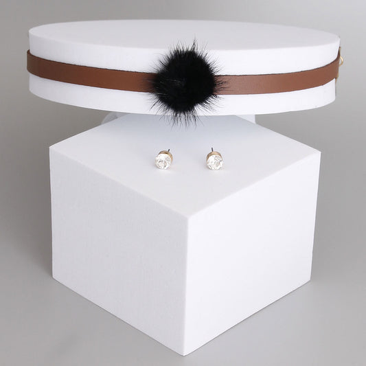 Dozen Brown Fur Pom Pom Chokers