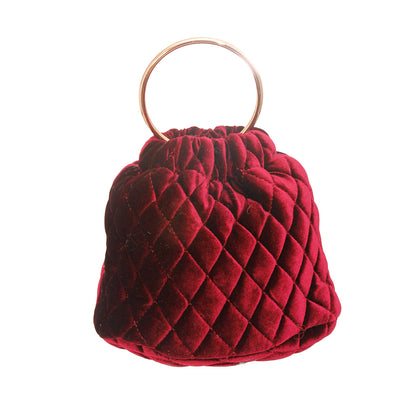 Burgundy Quilted Velvet Bucket Bag