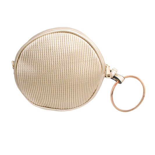 Gold Ribbed Circle Crossbody Wristlet