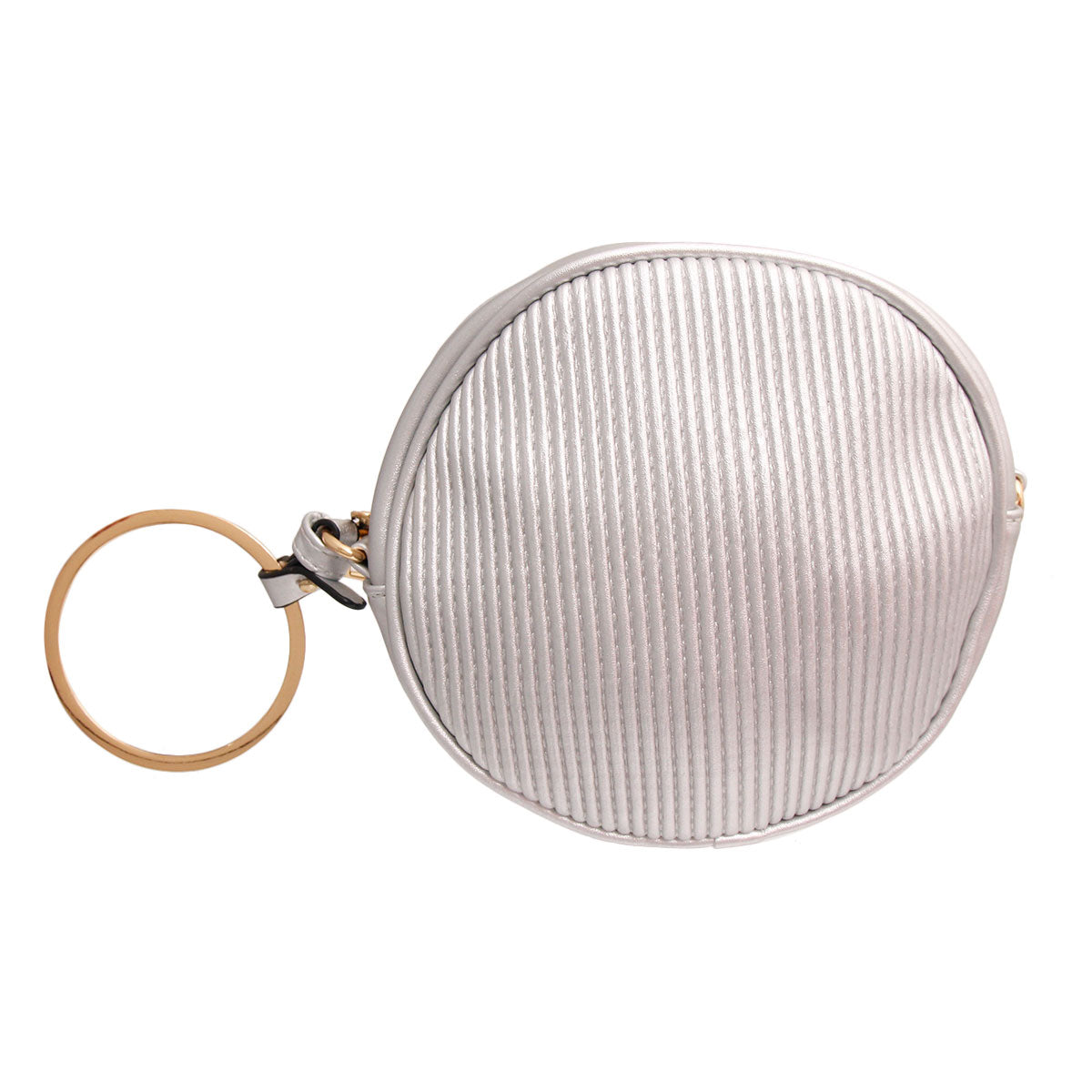 Silver Ribbed Circle Crossbody Wristlet