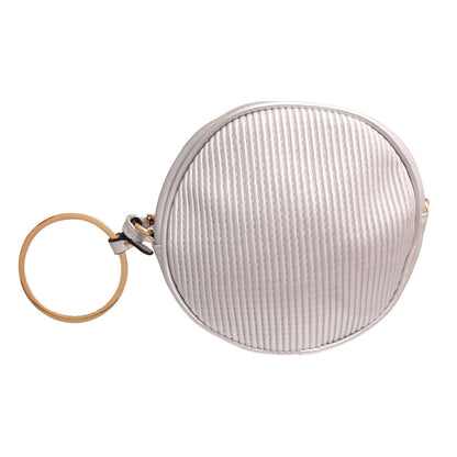 Silver Ribbed Circle Crossbody Wristlet