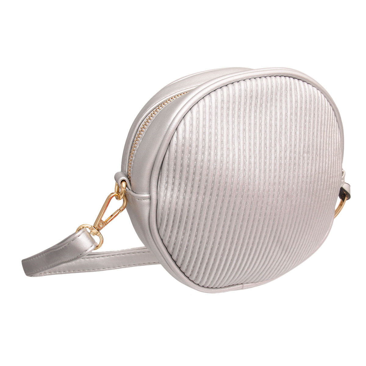 Silver Ribbed Circle Crossbody Wristlet