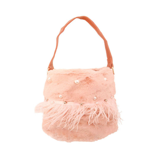 Mauve Fur Pearl Stud Bucket Bag