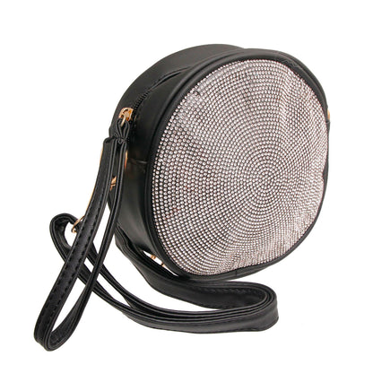 Black Rhinestone Round Crossbody Wristlet