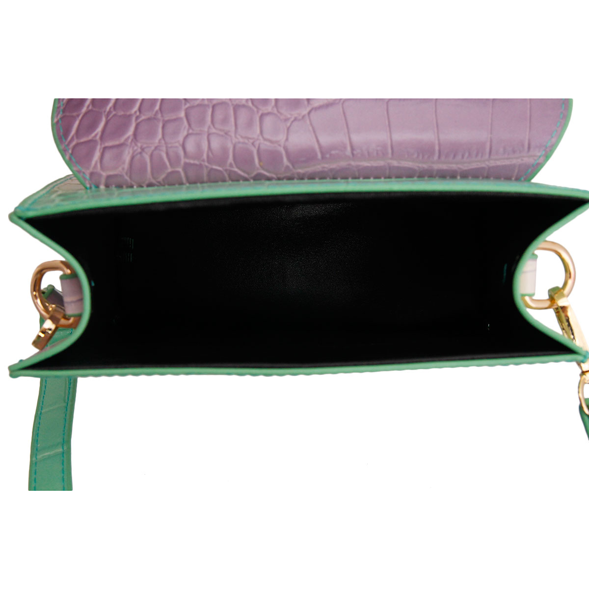 Purple and Green Croc Flap Satchel Handbag