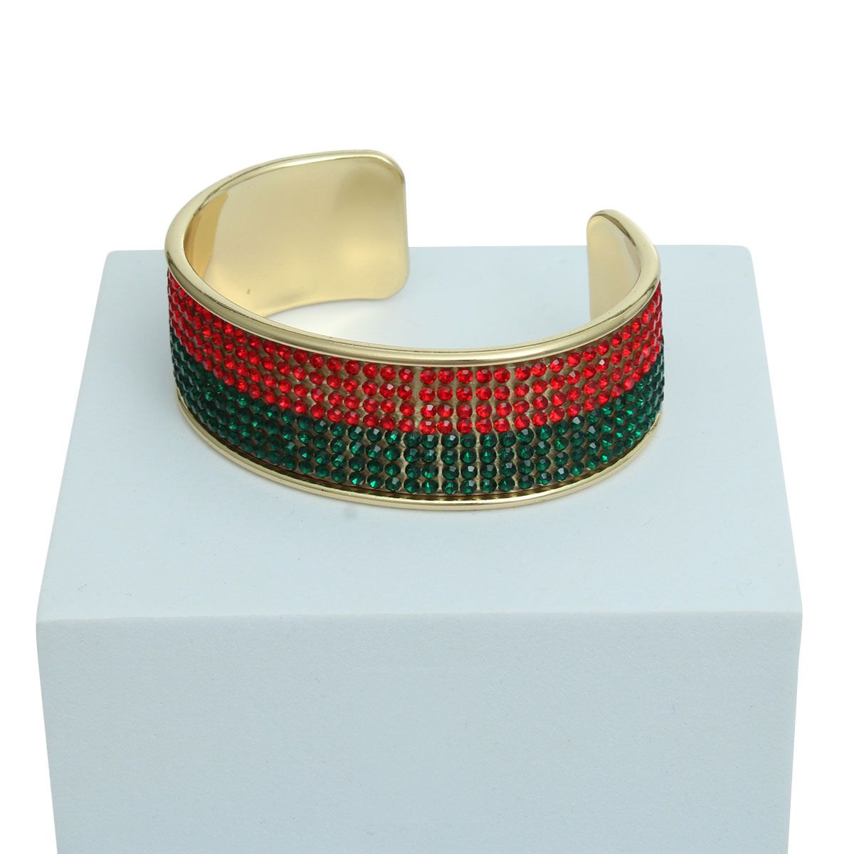 Gold Rim Red and Green Bangle Cuff