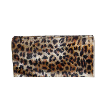 Leopard Rhinestone Flap Clutch