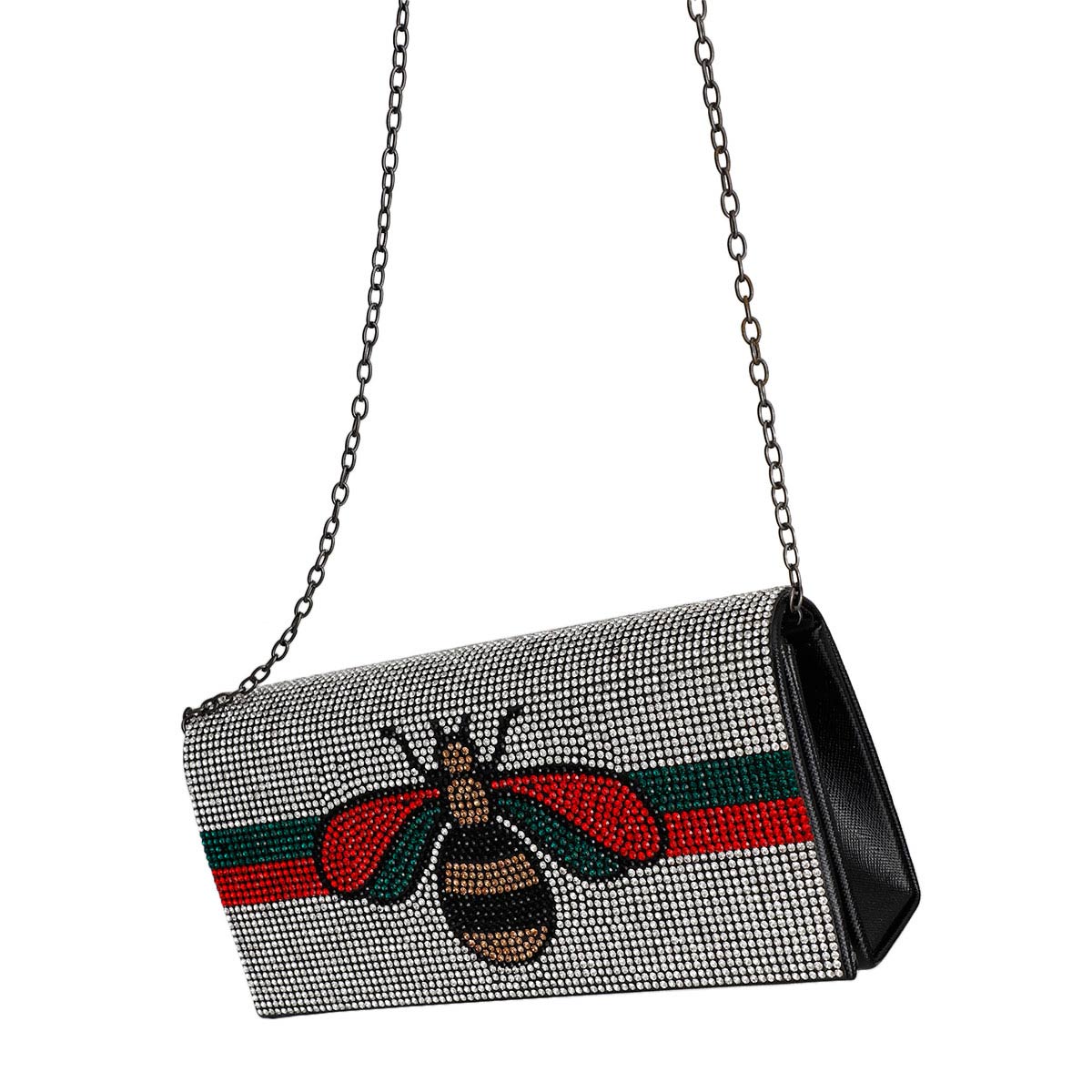 Designer Bee Rhinestone Flap Clutch