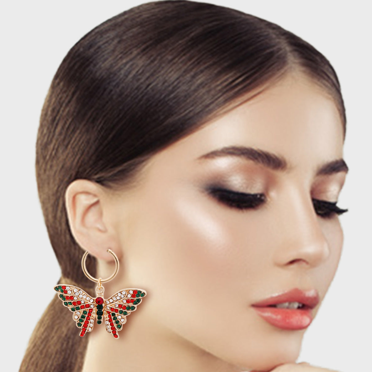 Red and Green Flutter Butterfly Hoops