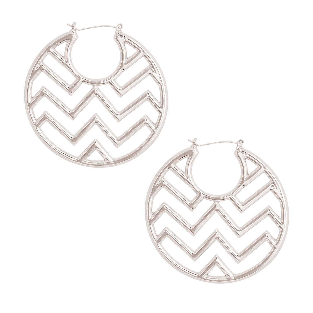 Silver Polished Open Chevron Hoops