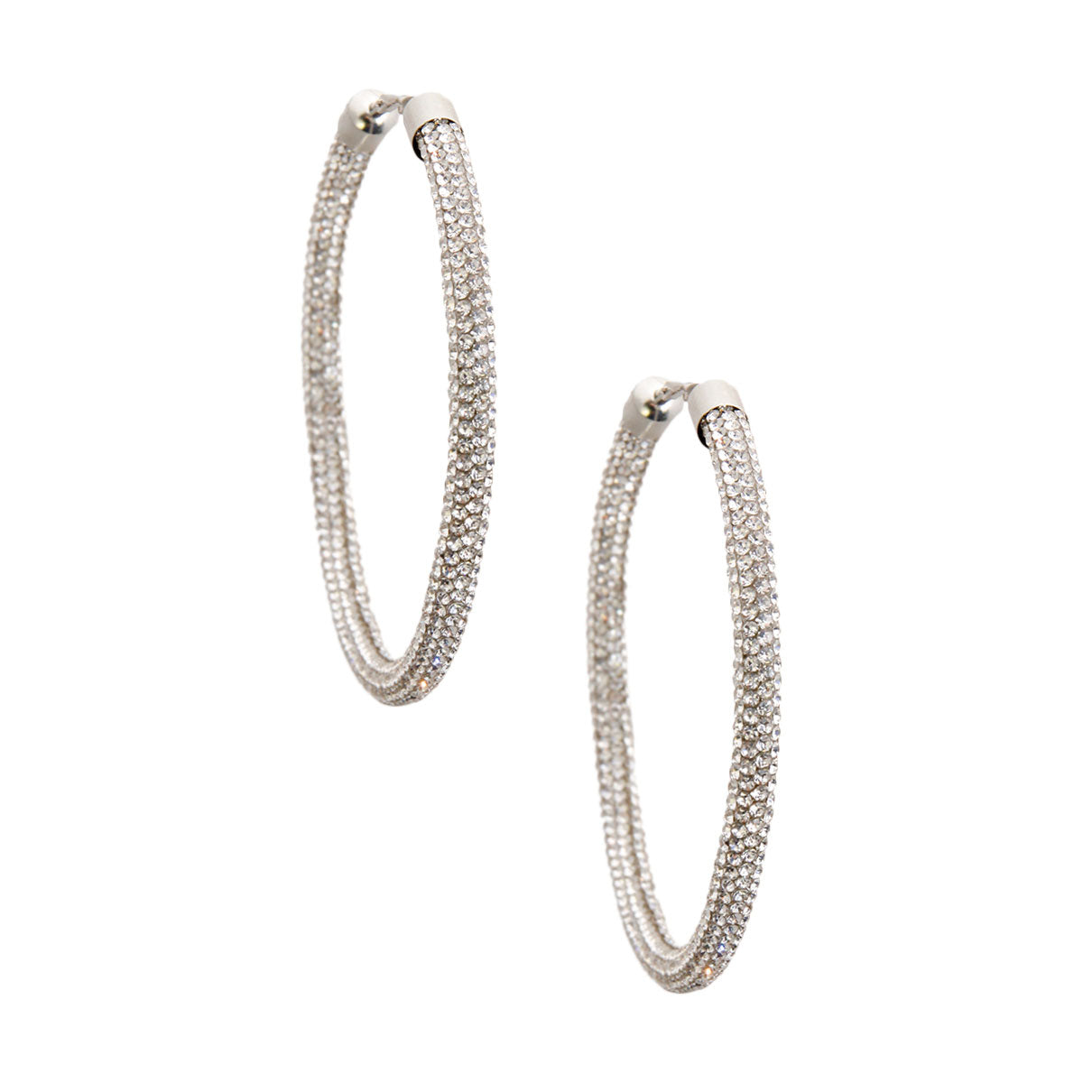 Silver Rhinestone Tube Hoops