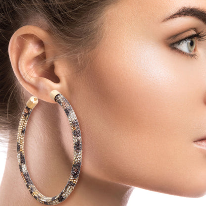 Leopard Rhinestone Tube Hoops