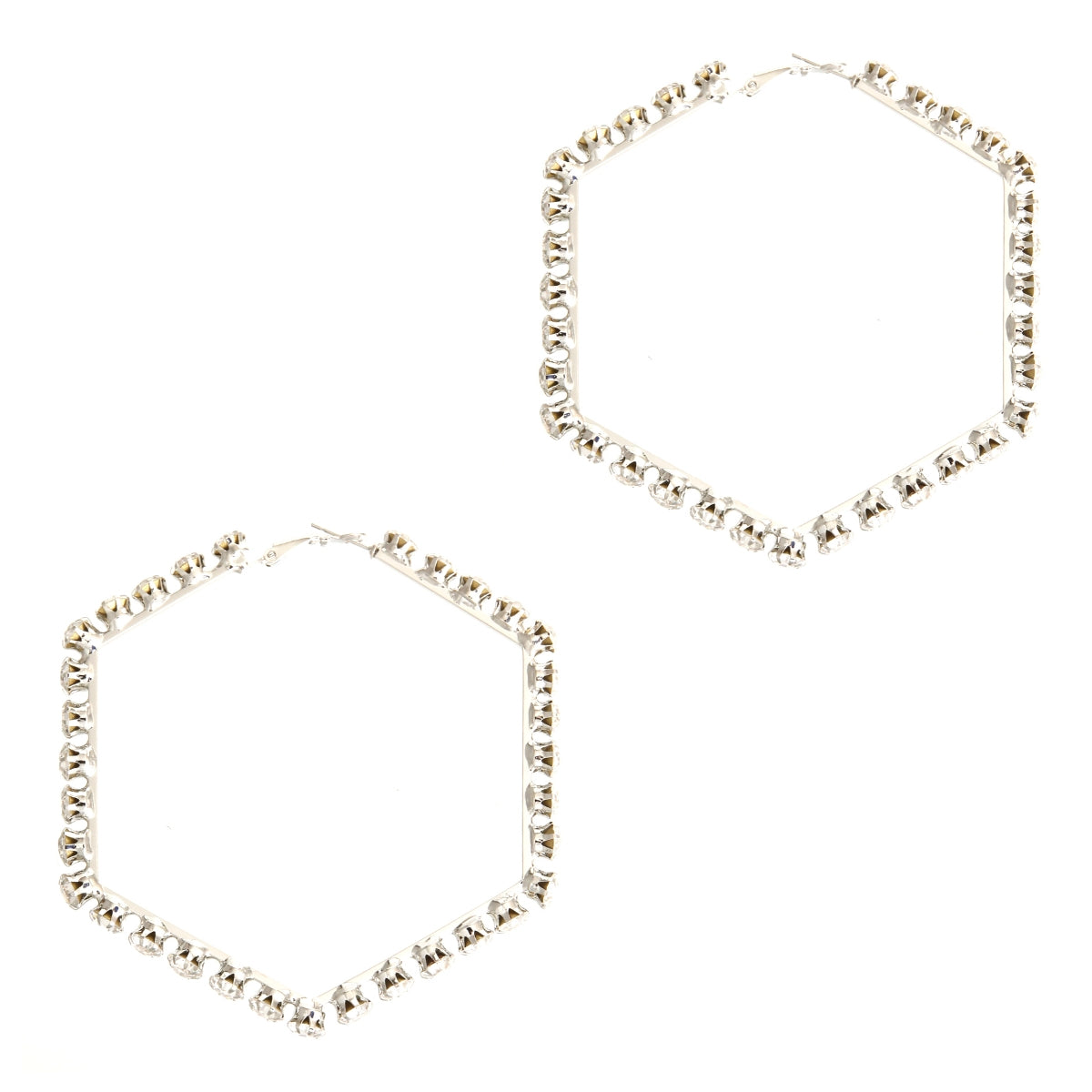 Silver Rhinestone Hexagon Hoops