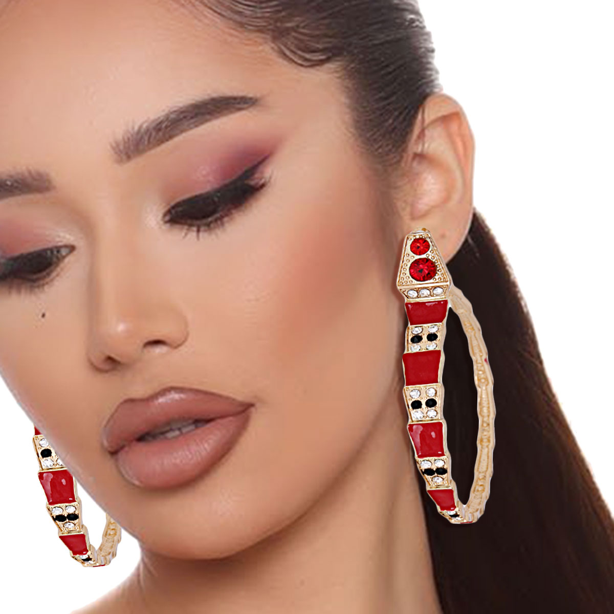 Luxury Red 3D Snake Wrap Hoops