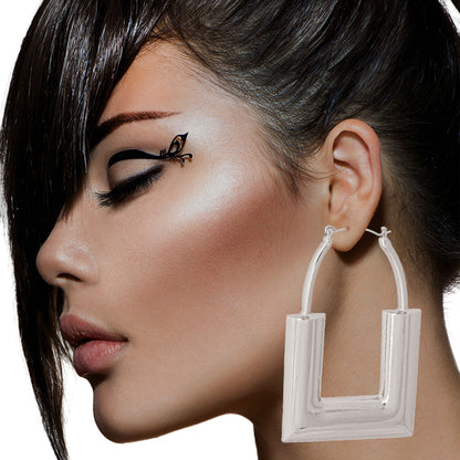 Silver Open Square Chunky Hoops