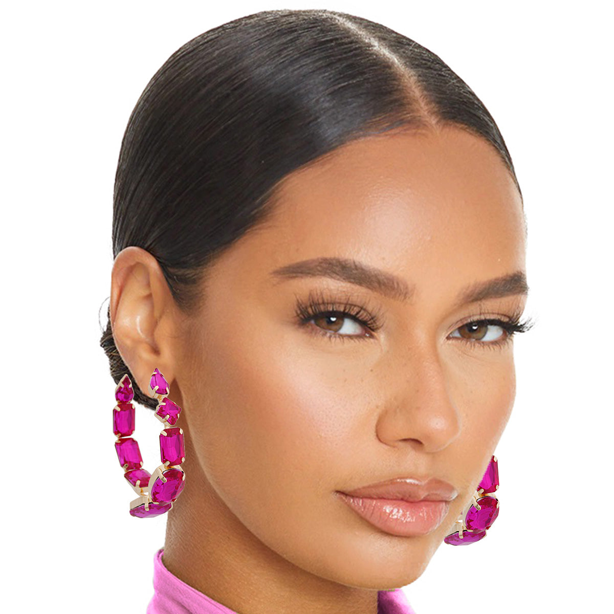Fuchsia Graduated Crystal Hoops