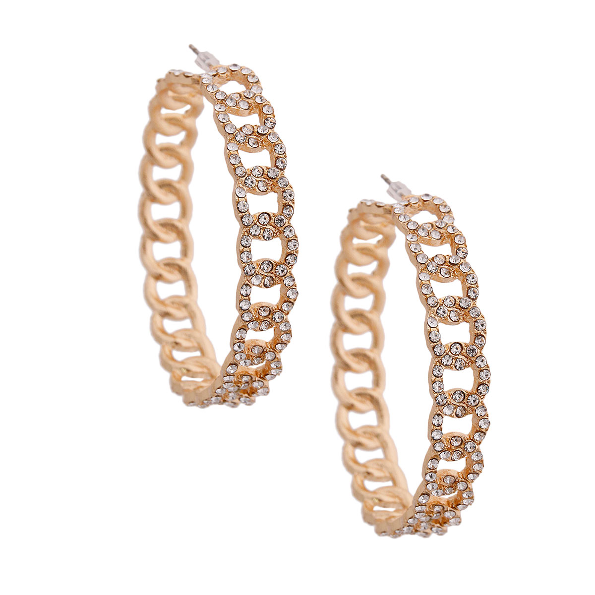 Gold Chain Link Pave Hoops