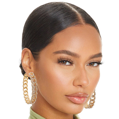 Gold Chain Link Pave Hoops