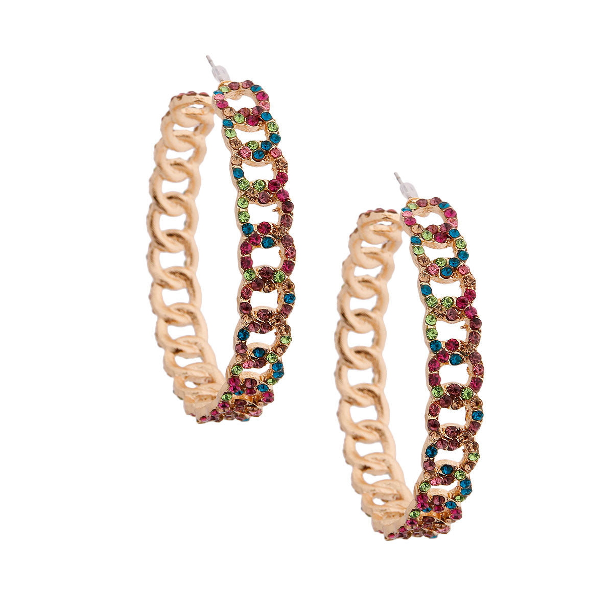 Multi Color Chain Link Pave Hoops