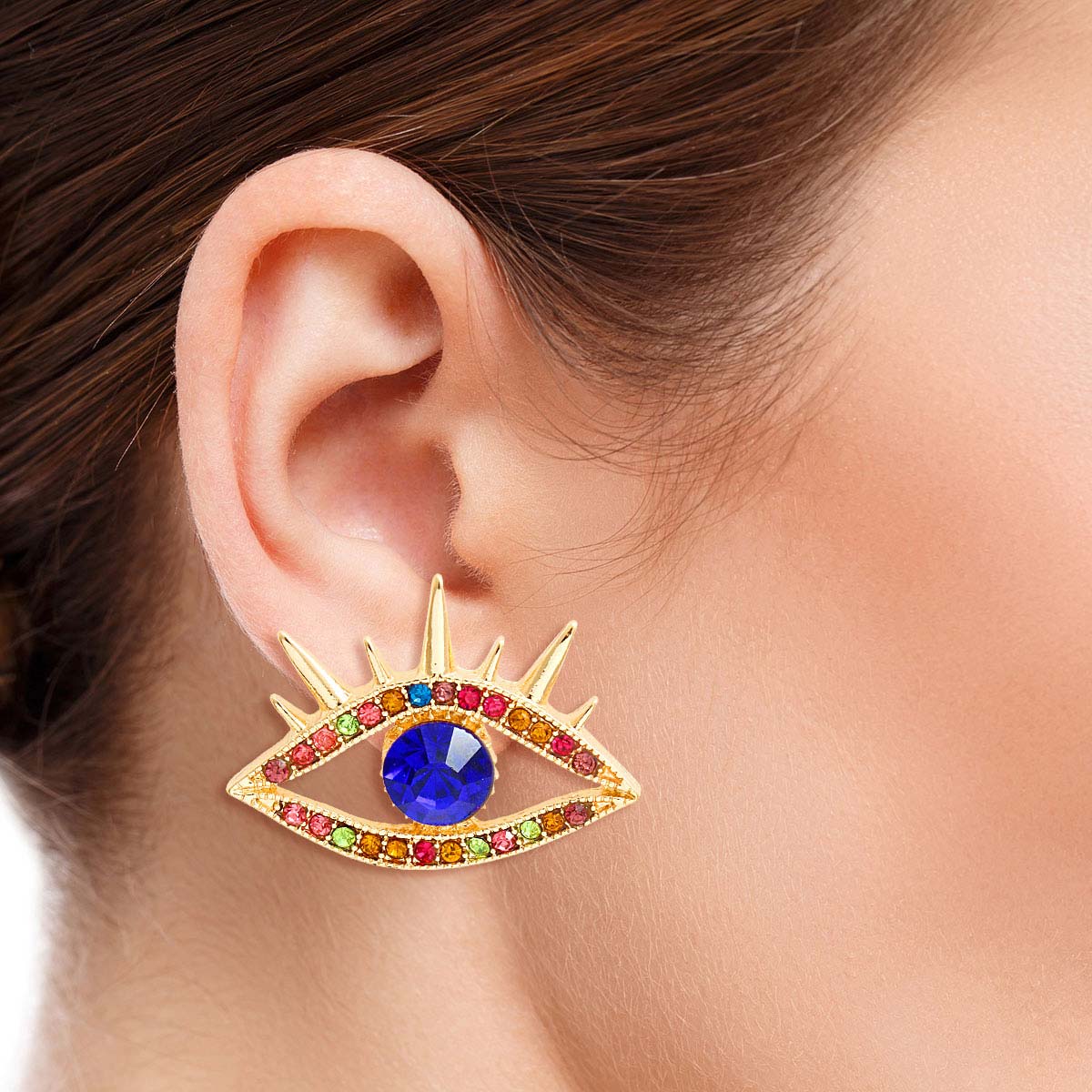 Multi Color Evil Eye Shaped Studs