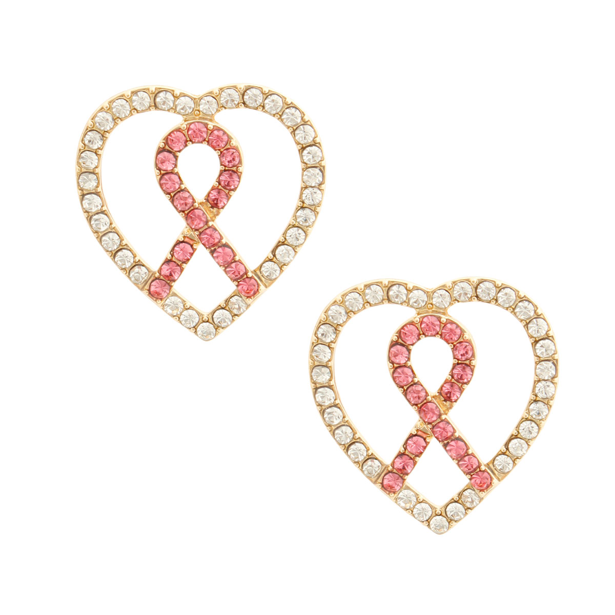 Pink Ribbon Clear Heart Studs