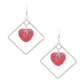 Silver Drop Diamond Pink Earrings
